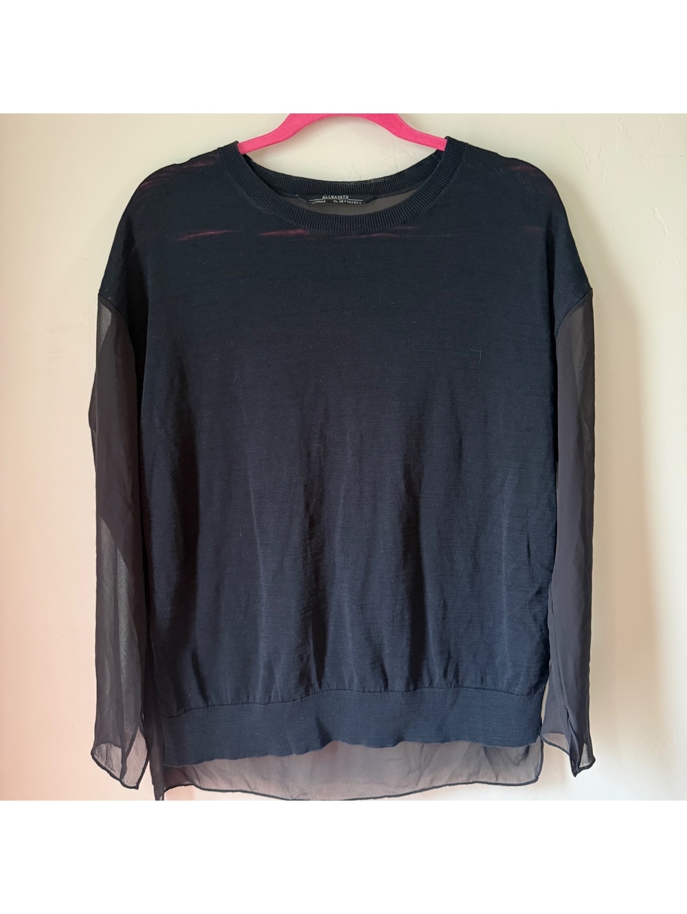 AllSaints Black Top Sheer sleeves | us 0